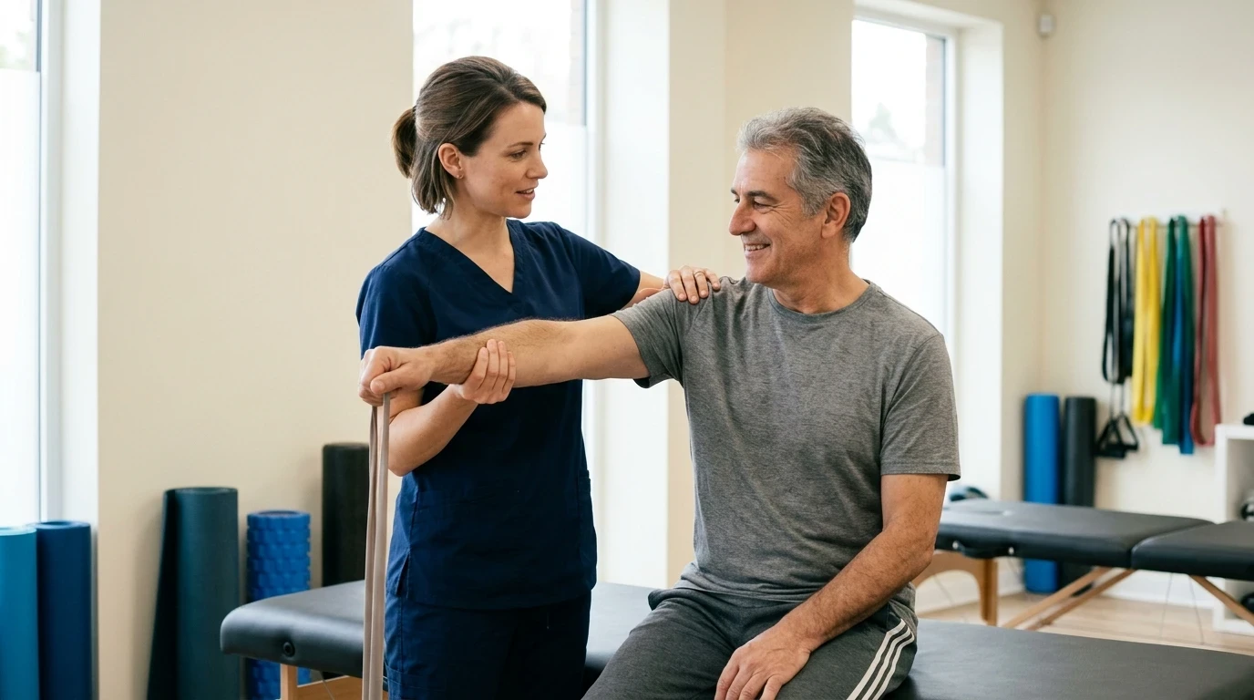 Physiotherapist providing a rehabilitation session to a patient at Gardenia Medical Center.